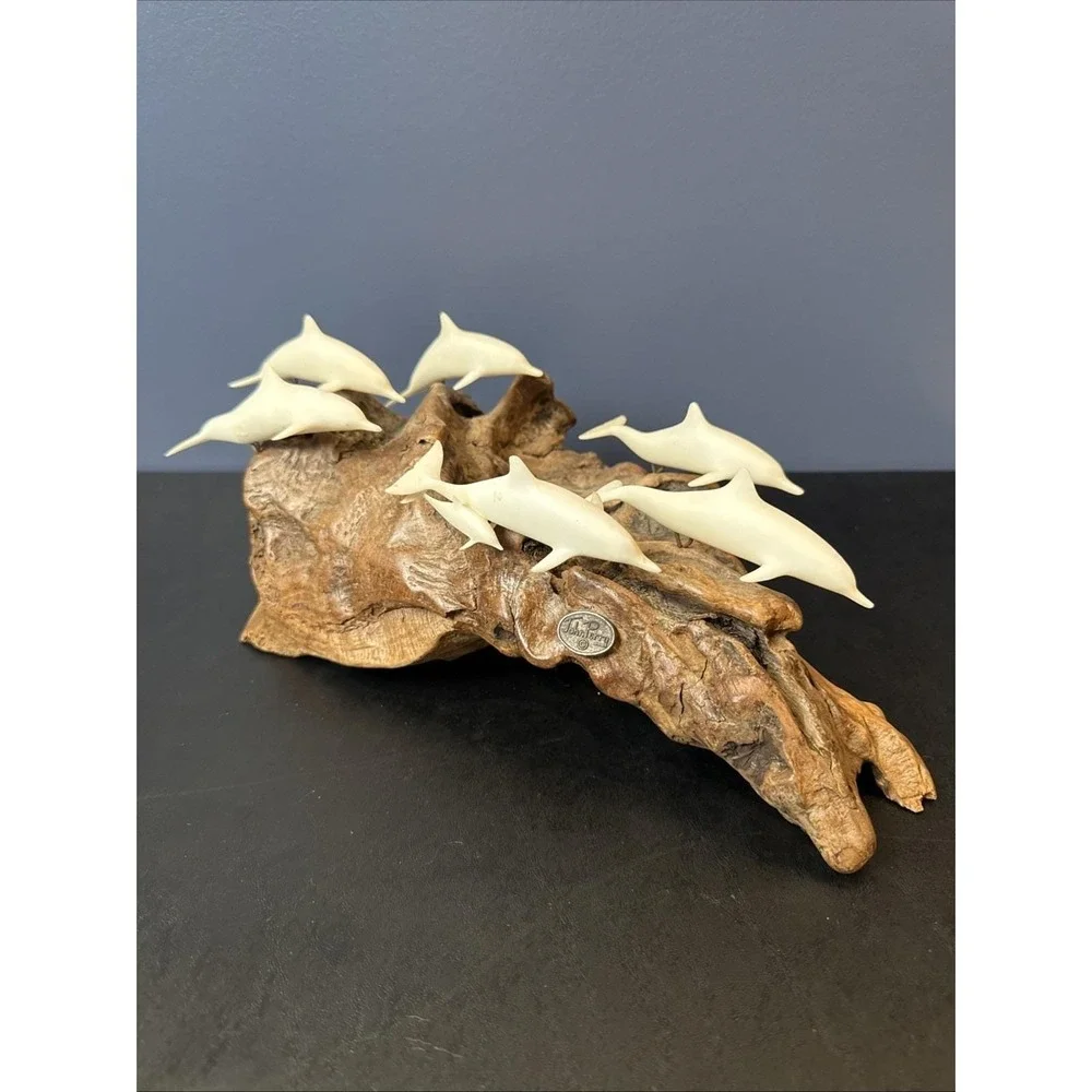 John Perry Pod Of‎ 7 Dolphins On Wood.